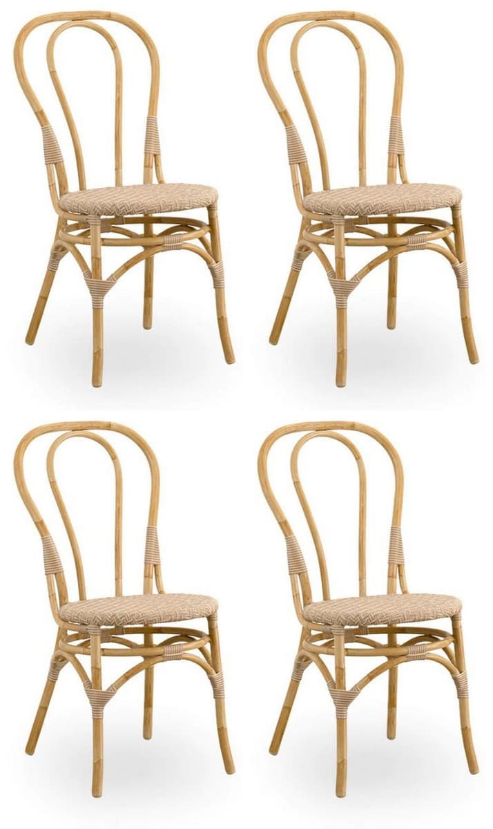 Casa Padrino Luxus Gartenstuhl 4er Set Naturfarben 45 x 56 x H. 88 cm - Moderne Rattan Garten & Terrassen Möbel - Luxus Qualität