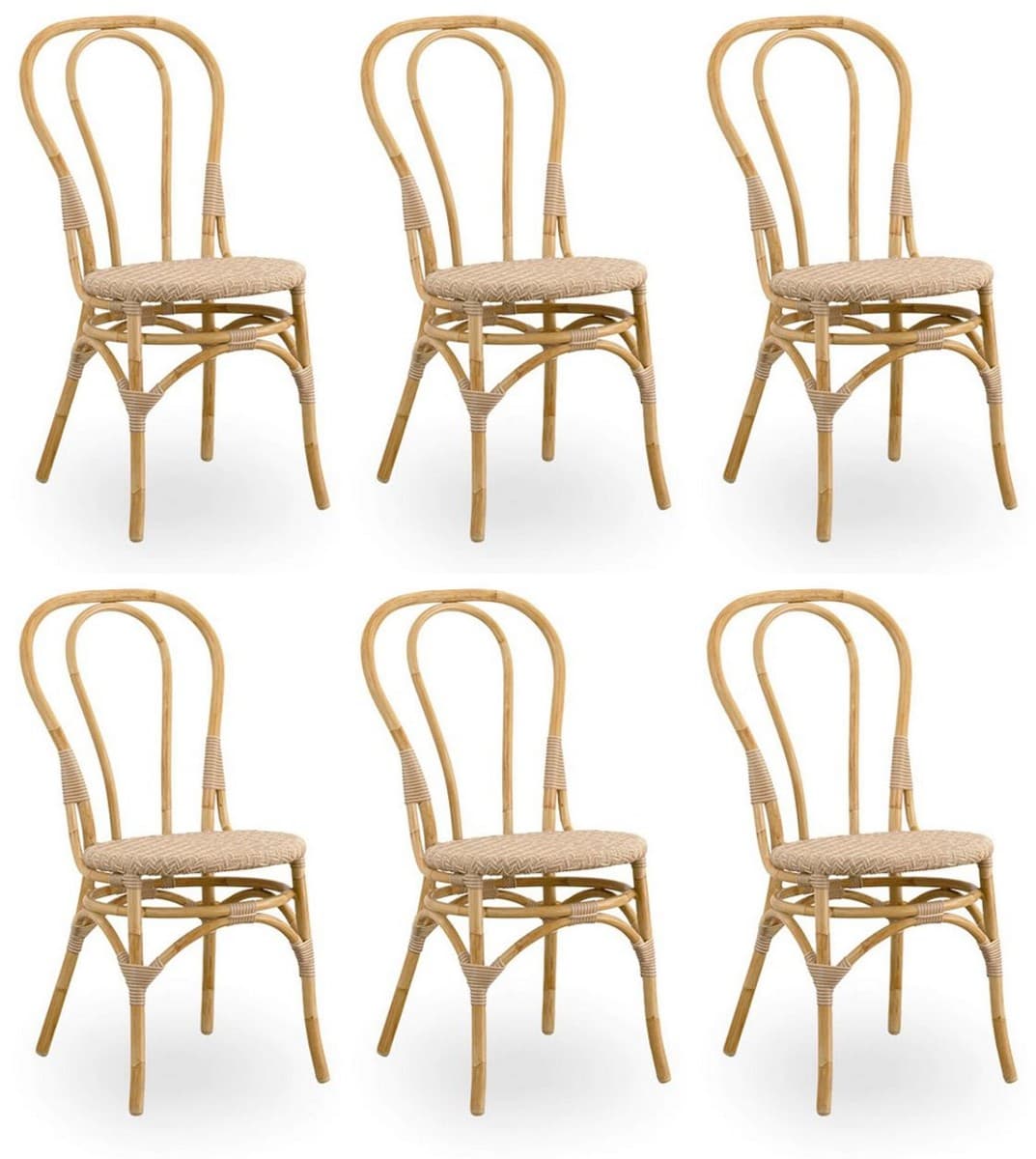 Casa Padrino Luxus Gartenstuhl 6er Set Naturfarben 45 x 56 x H. 88 cm - Moderne Rattan Garten & Terrassen Möbel - Luxus Qualität