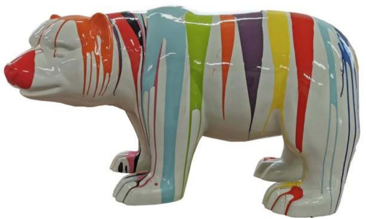 Casa Padrino Luxus Designer Dekofigur Bär Weià / Bunt 100 x H. 60 cm - GroÃe Wetterbeständige XXL Deko Skulptur - XXL Deko Figur - XXL Tierfigur - Luxus Deko XXL Figuren