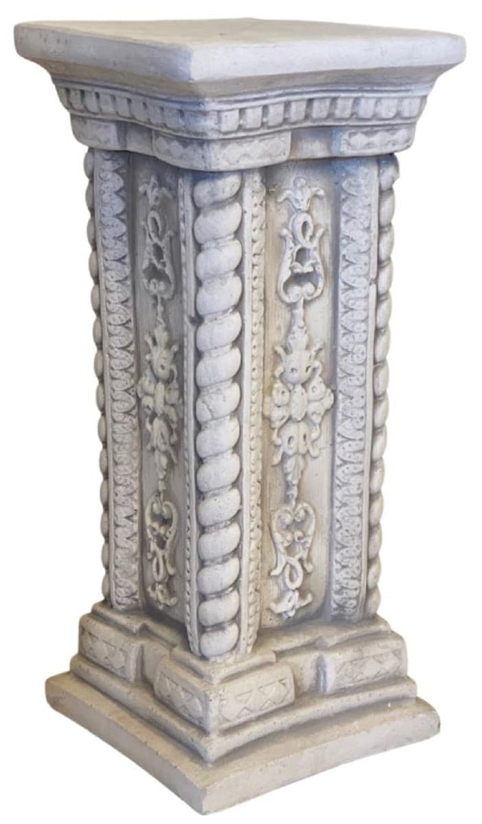 Casa Padrino Barock Garten Deko Säule Grau 24 x 24 x H. 57 cm - Antik Stil Stein Säule - Prunkvolle Gartensäule - Barock Garten & Terrassen Deko Accessoires - Gartendeko im Barockstil