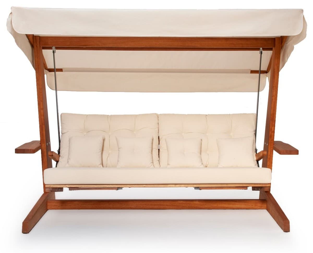 Casa Padrino Luxus Hollywood Schaukel Beige / Braun - Wetterfeste Garten Schaukel mit Sonnendach - Garten Terrassen Hotel Möbel - Luxus Qualität
