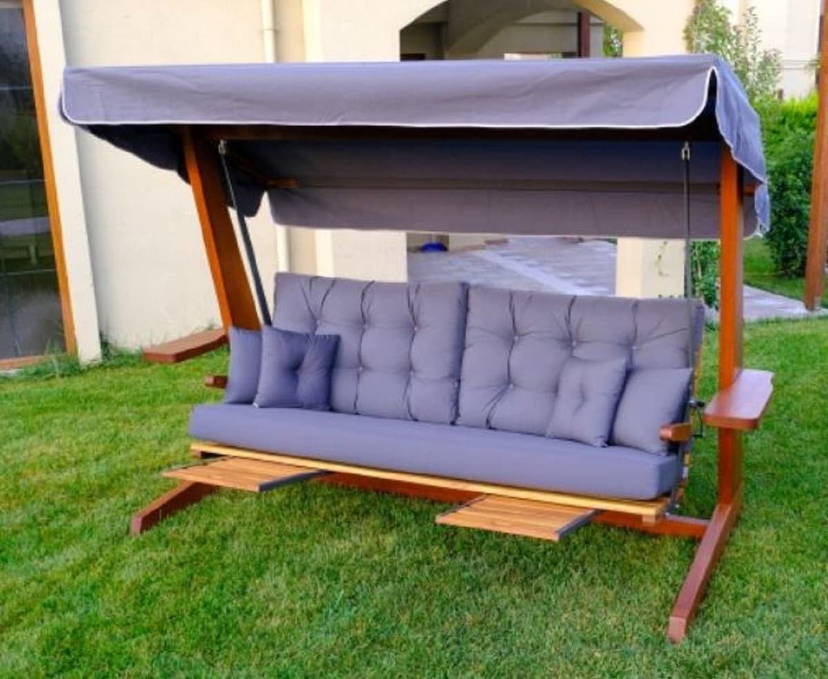 Casa Padrino Luxus Hollywood Schaukel Lila / Braun - Wetterfeste Garten Schaukel mit Sonnendach - Garten Terrassen Hotel Möbel - Luxus Qualität
