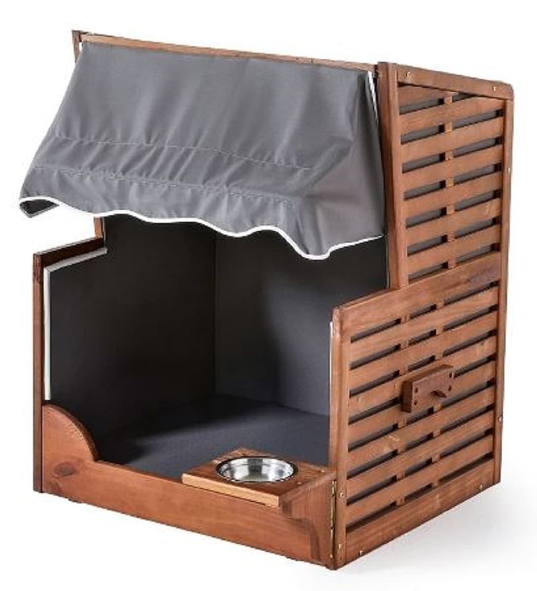 Casa Padrino Hunde Strandkorb mit Wassernapf Braun / Grau / Weià 75 x 65 x H. 87 cm - Hunde Möbel - Tier Möbel - Garten Möbel - Outdoor Möbel