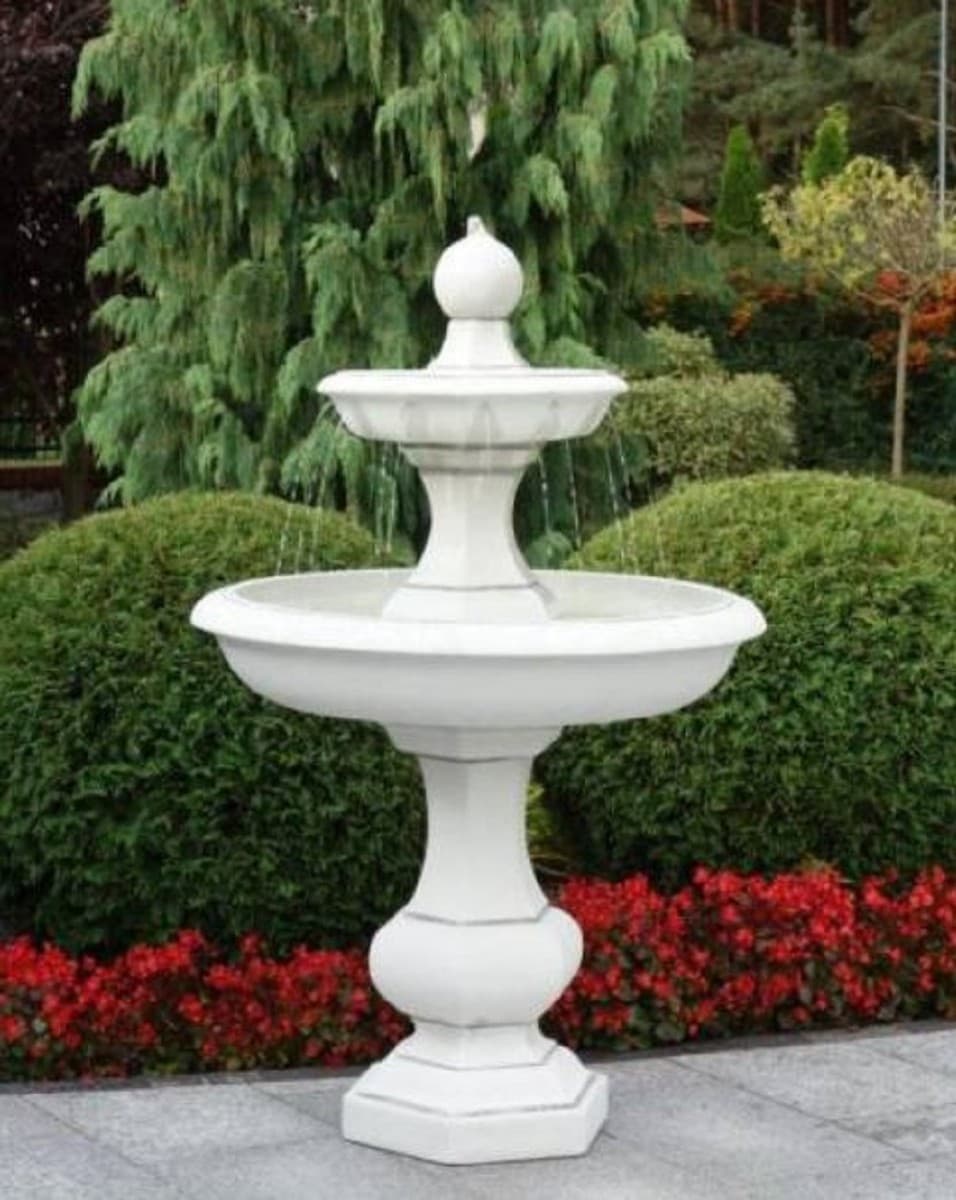 Casa Padrino Barock Springbrunnen Weià à 100 x H. 160 cm - Runder Gartenbrunnen im Barockstil - Runder Gartendeko Stein Brunnen - Barock Garten Deko Accessoires