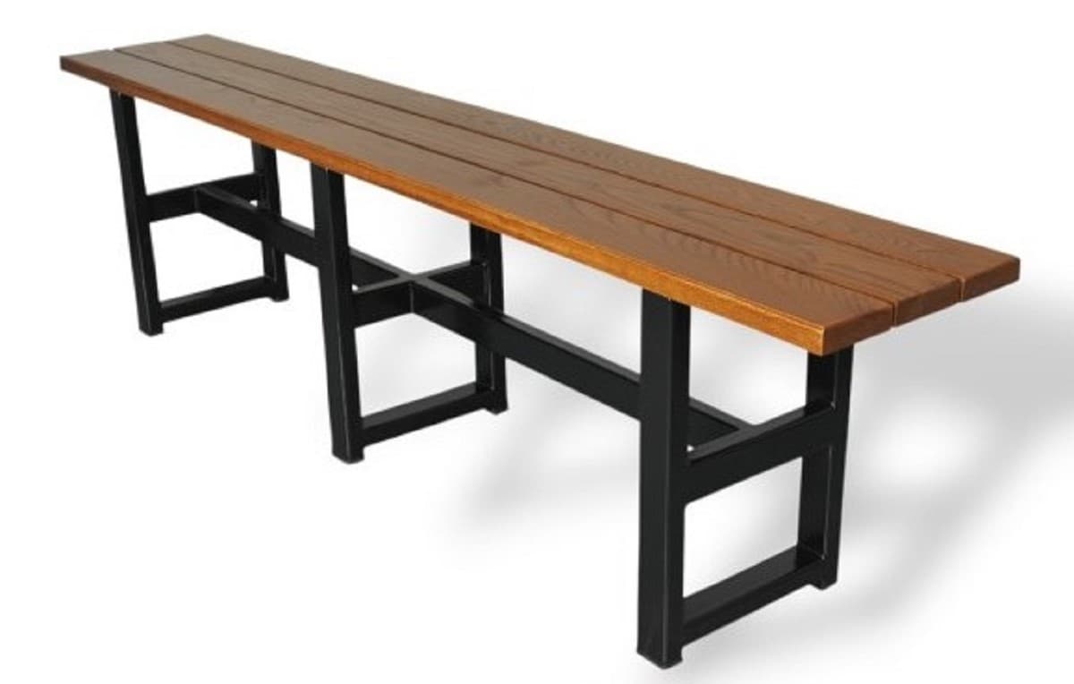 Casa Padrino Biergarten Industrie Stil Sitzbank Dunkelbraun / Schwarz 180 x 35 x H. 45 cm - Massivholz Bank - Biergarten Terrassen Gastronomie Möbel