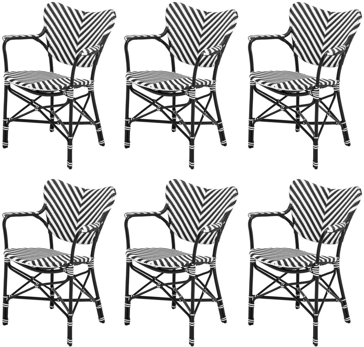 Casa Padrino Luxus Esszimmer Stuhl 6er Set mit Armlehnen Weià / Schwarz 63 x 54 x H. 87 cm - Luxus Rattan Garten Stühle - Esszimmer Möbel - Garten Möbel - Rattan Möbel - Luxus Möbel