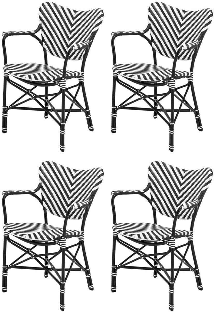 Casa Padrino Luxus Esszimmer Stuhl 4er Set mit Armlehnen Weià / Schwarz 63 x 54 x H. 87 cm - Luxus Rattan Garten Stühle - Esszimmer Möbel - Garten Möbel - Rattan Möbel - Luxus Möbel