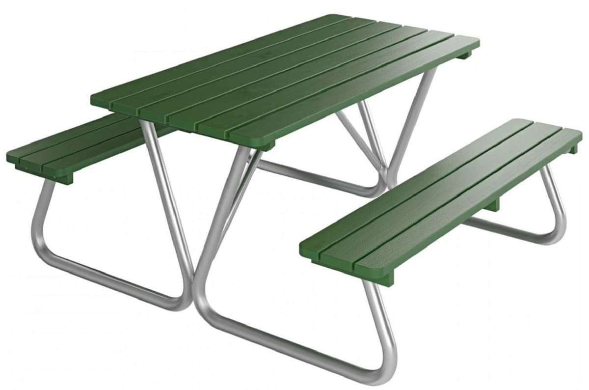 Casa Padrino Picknicktisch mit integrierten Sitzbänken Grün / Silber 180 cm - Picknick Möbel