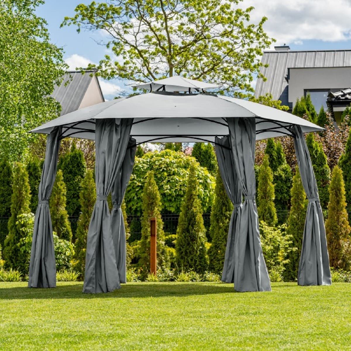 Casa Padrino Luxus Pavillon Grau 360 x H. 270 cm - Garten & Terrassen Möbel