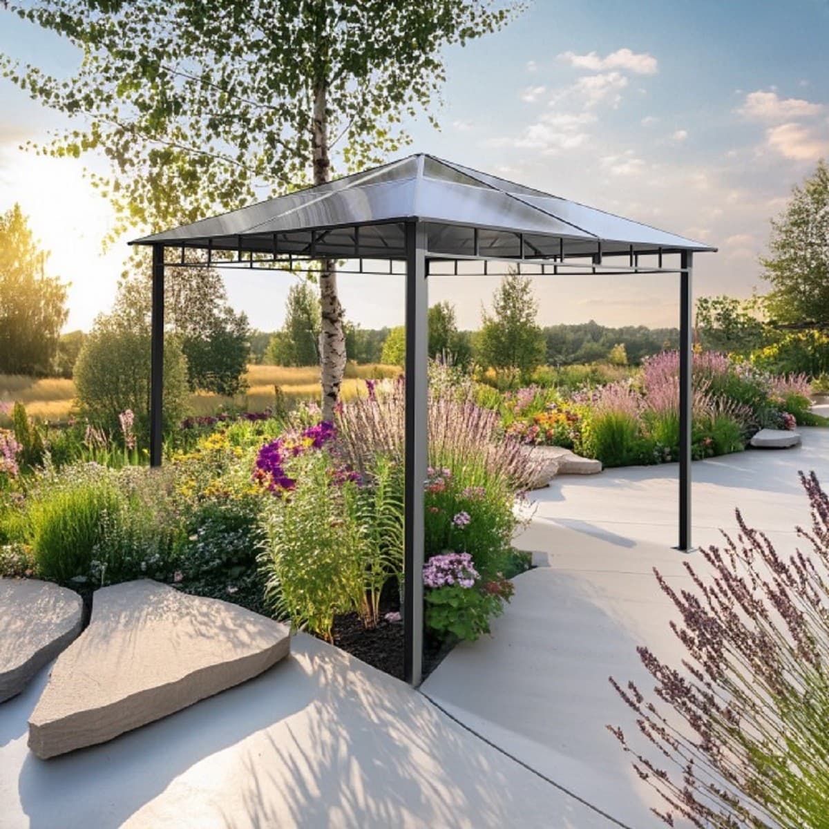 Casa Padrino Luxus Pavillon Grau 300 x H. 260 cm - Garten & Terrassen Möbel