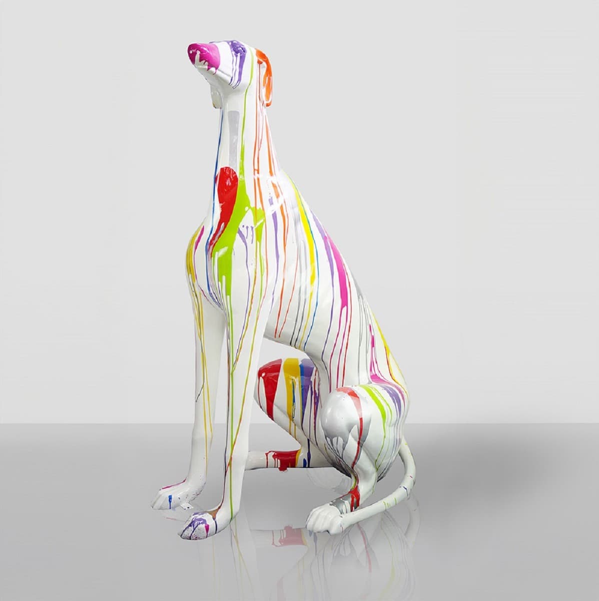 Casa Padrino XXL Deko Skulptur Windhund Weià / Bunt H. 180 cm - Riesige Garten Deko Figur