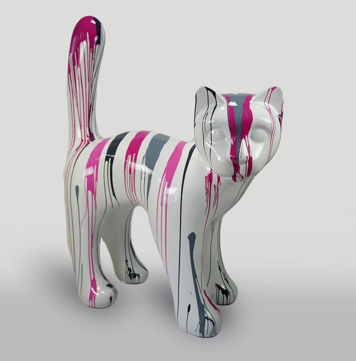 Casa Padrino XXL Garten Deko Skulptur Katze Grau / Bunt 150 x H. 188 cm