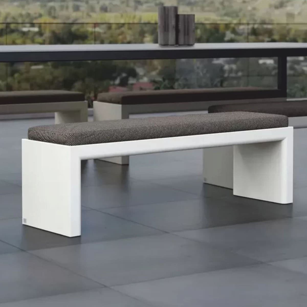 Casa Padrino Luxus Gartenbank Dunkelgrau / Matt Weià 150 cm - Outdoor Garten Sitzbank