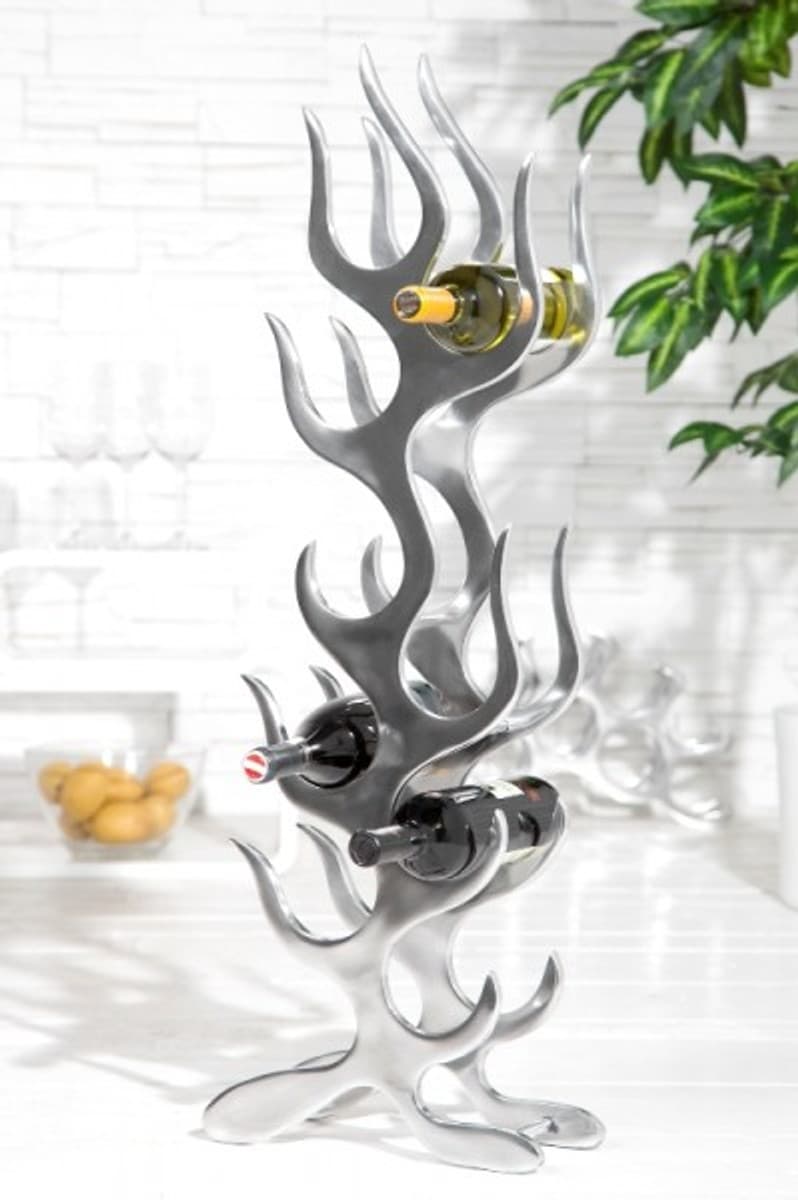 Designer Weinregal für 9 Flaschen aus poliertem Aluminium Höhe: 93 cm, Breite: 27 cm, Tiefe: 14 cm - Flaschenhalter, Flaschenablage