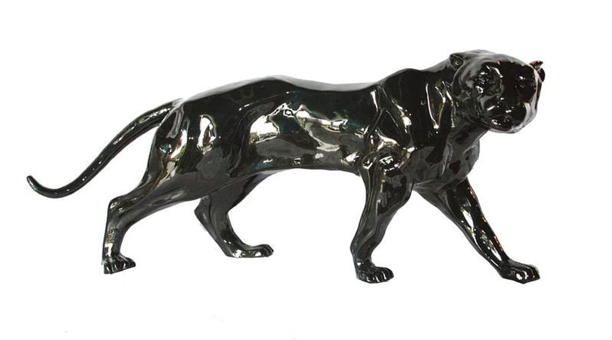Figur Panther Schwarz Höhe 11 cm, Breite 26 cm, Tiefe 8 cm, edle Skulptur aus Kunststein, Edel & Prunkvoll