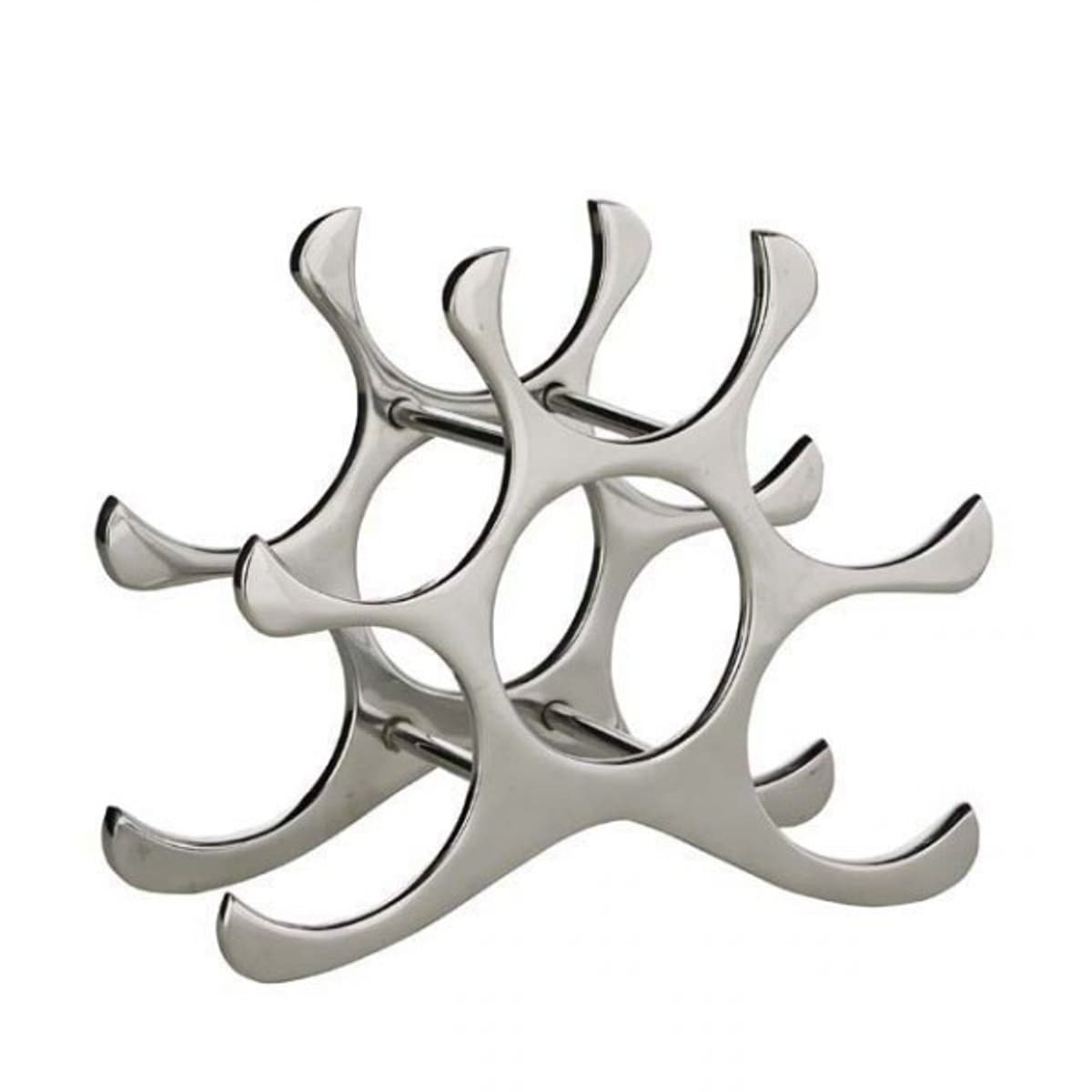 Designer Weinregal aus poliertem Aluminium für 6 Flaschen H 26 cm, B 28 cm, T 11 cm - Flaschenhalter - Flaschenablage