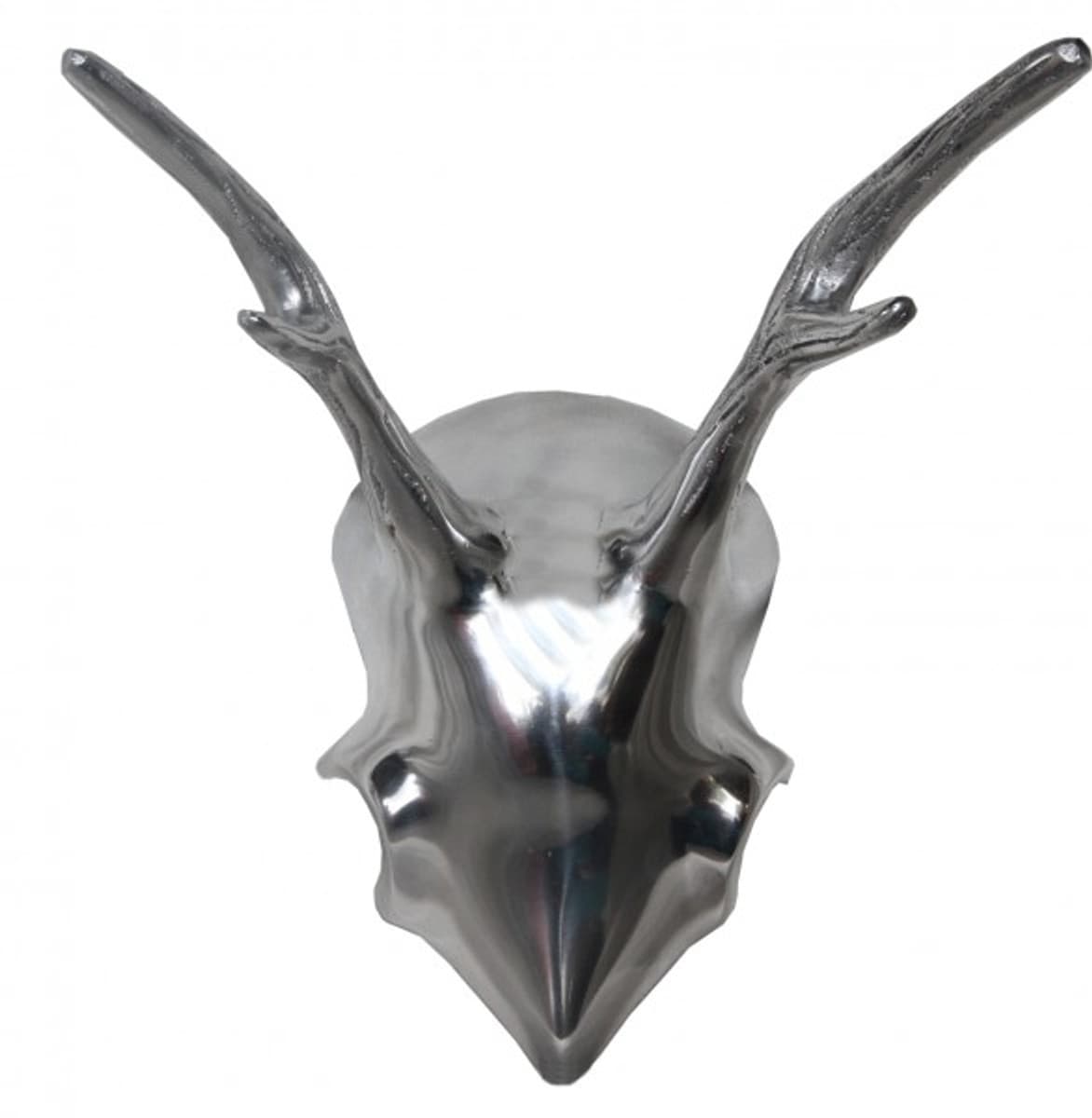Casa Padrino Designer Geweih Deko Hirsch aus poliertem Aluminium Silber H 24 cm, B 22 cm - Wandfigur - Geweih - Wandgeweih