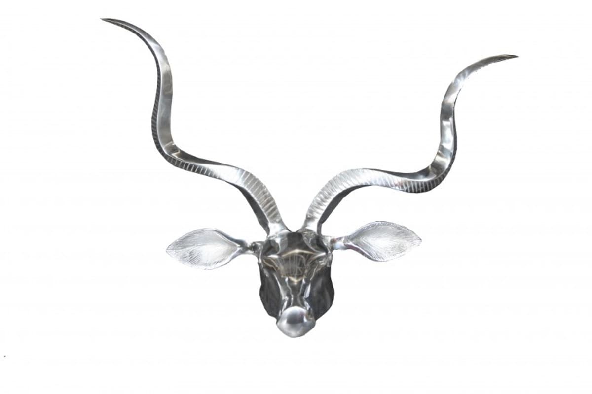 Casa Padrino Designer Geweih Deko Hirsch aus poliertem Aluminium Silber H 44 cm, B 56 cm - Wandfigur - Geweih - Wandgeweih