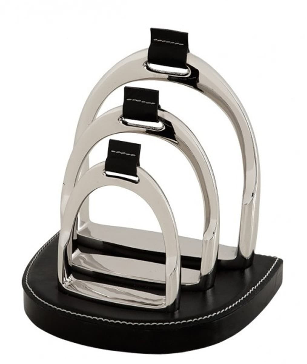 Casa Padrino Luxus Briefständer Echtleder Schwarz - Leder Ständer Briefe Visitenkarten - Büro Accessoire