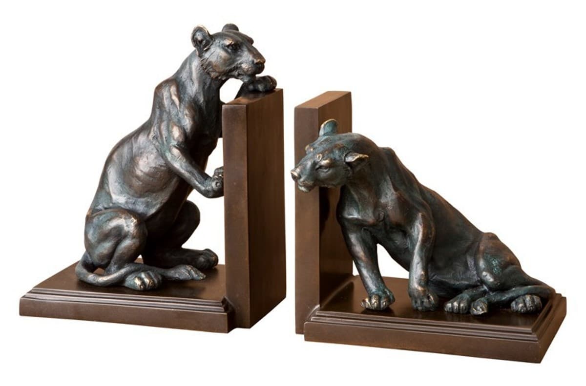 Casa Padrino Luxus Bücherstützen Set Löwen Bronze / Messing - Bücherstütze - Book End Lions Buchstütze