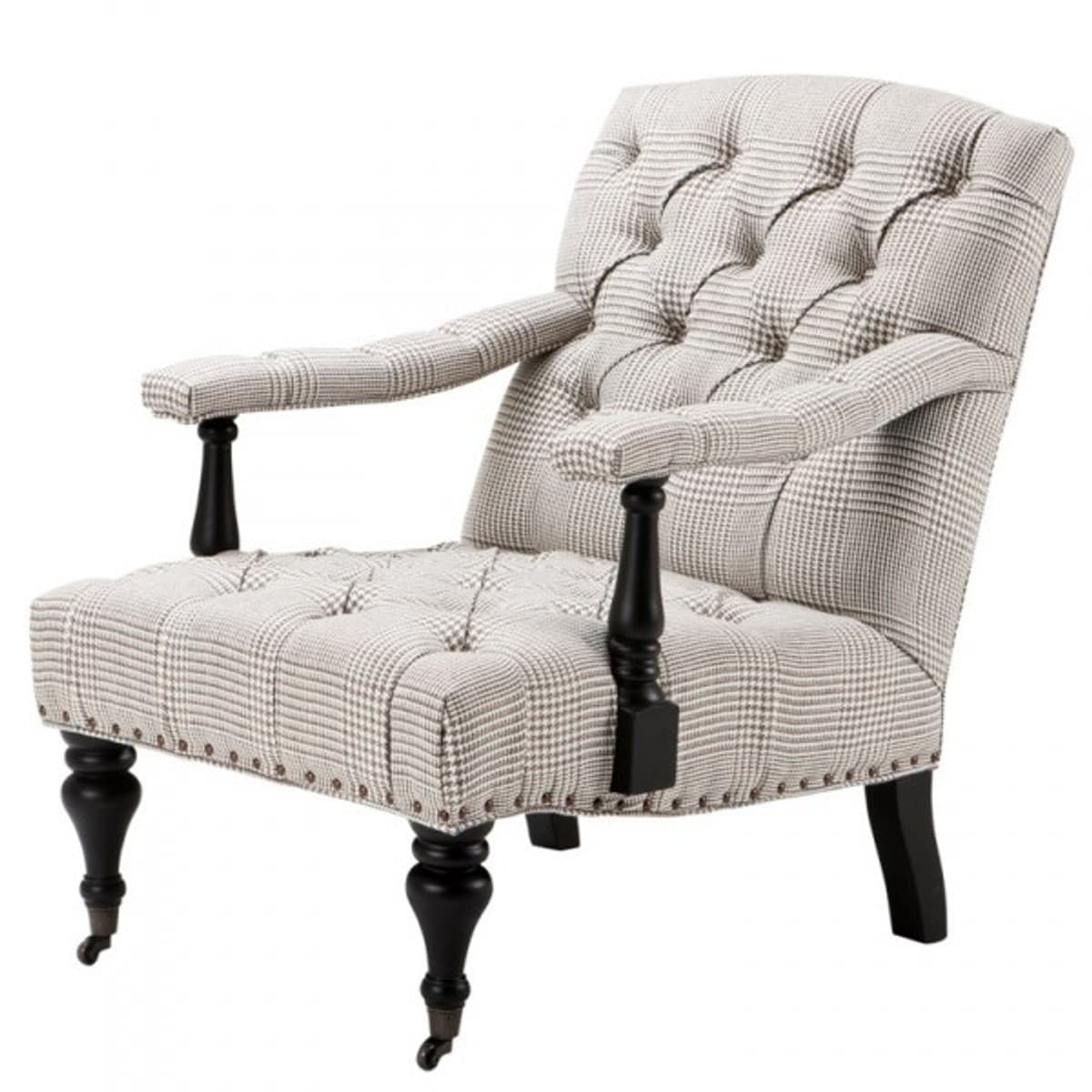 Casa Padrino Luxus Barock Lounge Sessel Creme / Braun Kariert Mod4 - Hotel Möbel