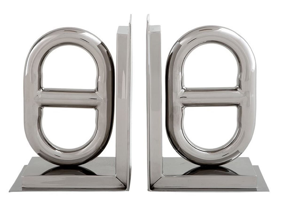 Casa Padrino Luxus Bücherstützen Horsebit Schnalle Nickel Finish Aluminium - Bücherstütze - Book End - Luxus Kollektion