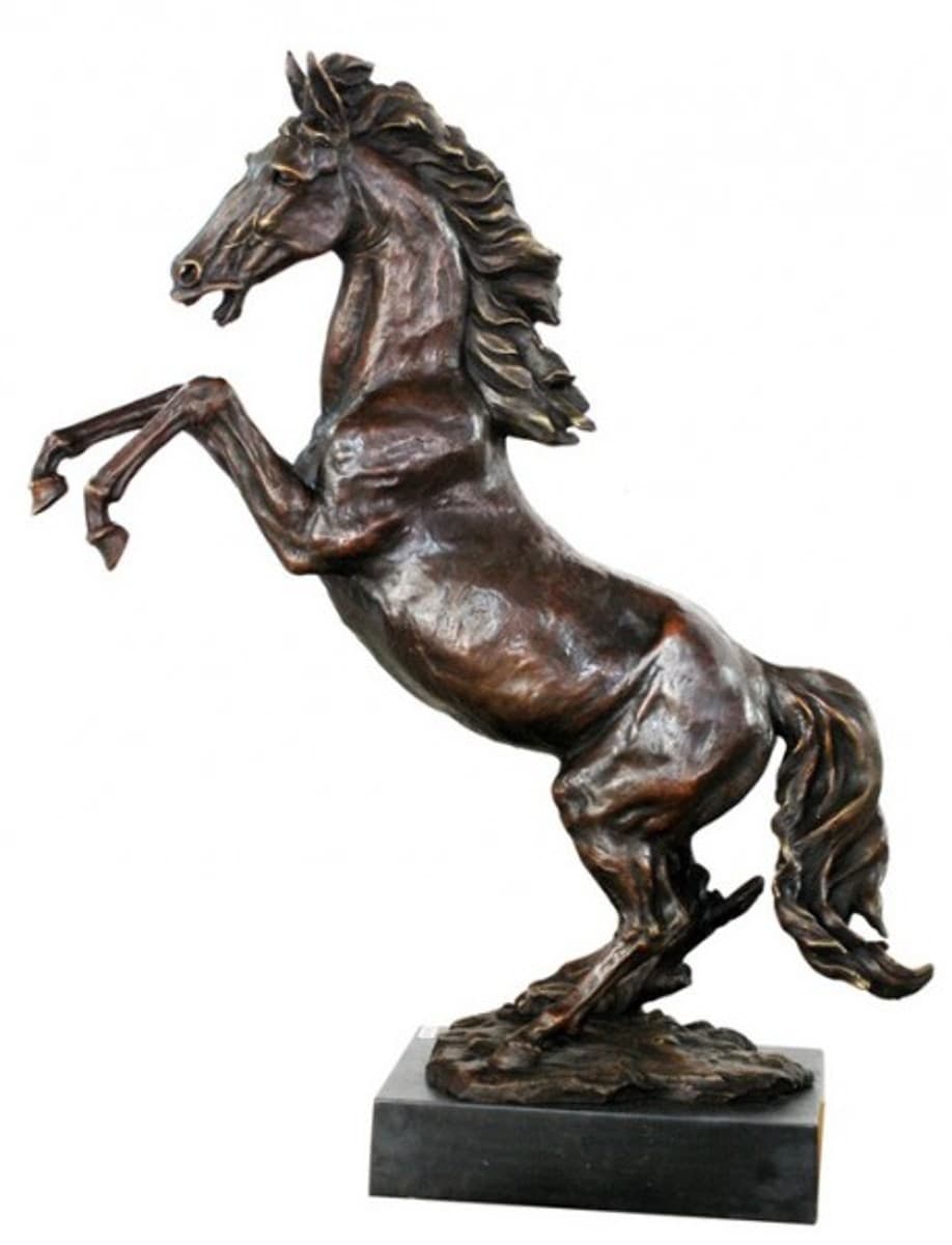 Casa Padrino Luxus Bronze Figur Wildes Pferd auf Natursteinsockel Höhe 90 cm - Pferde Skulptur