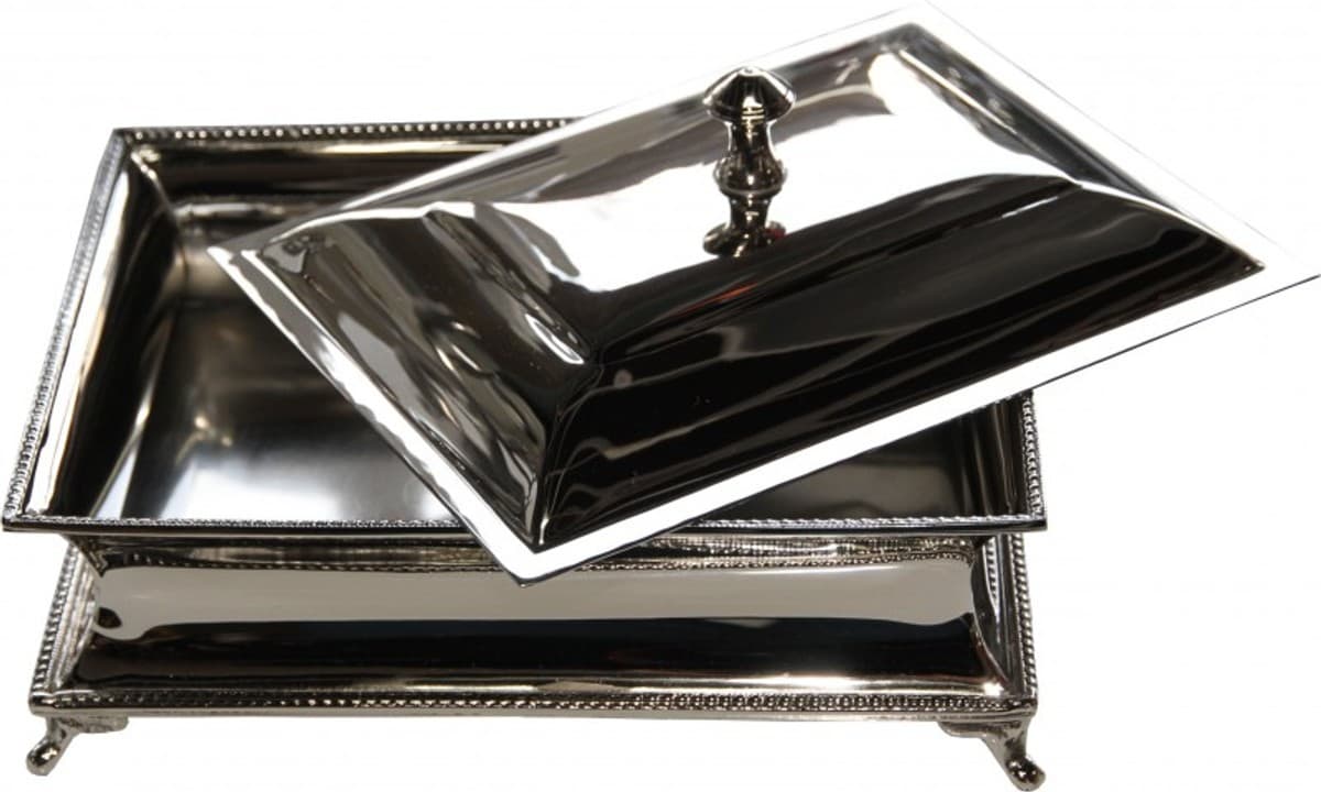 Wunderschöne Luxus Beauté Box aus vernickeltem Metall H 9 cm, B 22 cm, T 17 cm Luxus Qualität - Schmuckkasten - Schmuckkästchen - Schmuckschatulle