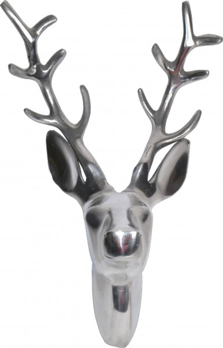 Casa Padrino Designer Geweih Deko Wand Hirsch Figur aus poliertem Aluminium - Wandfigur - Geweih - Wandgeweih