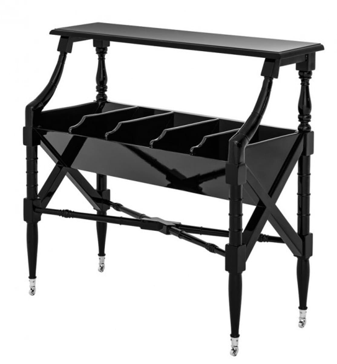 Casa Padrino Luxus Zeitungs & Magazin Trolley Massivholz Schwarz Hochglanz Klavierlack - Luxus Hotel / Kanzlei Einrichtung