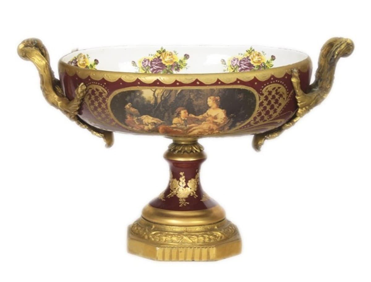Casa Padrino Barock Porzellan Schale Bordeaux Rot / Gold B40 H37 cm - Grand Decor - Hotel Dekoration