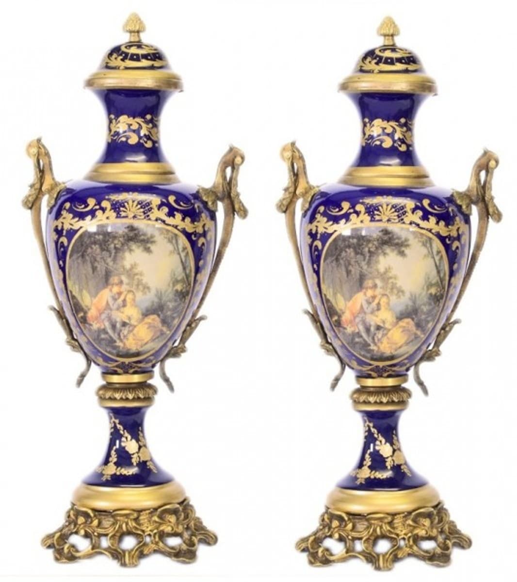 Casa Padrino Barock Porzellan Pokal Set Hellblau / Gold B26 H63 cm (2 Stück) - Grand Decor - Hotel Dekoration