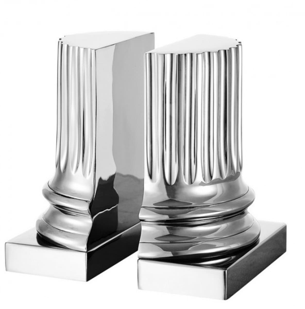 Casa Padrino Luxus Bücherstützen Set Säulen Nickel Finish - Bücherstütze - Book End Buchstützen