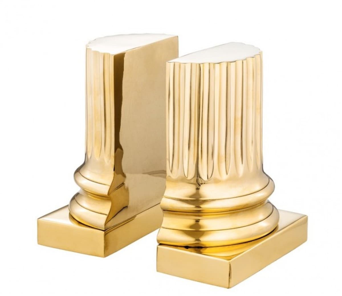 Casa Padrino Luxus Bücherstützen Set Säule Gold - Messing poliert - Bücherstütze - Book End - Luxus Kollektion - Art Deco