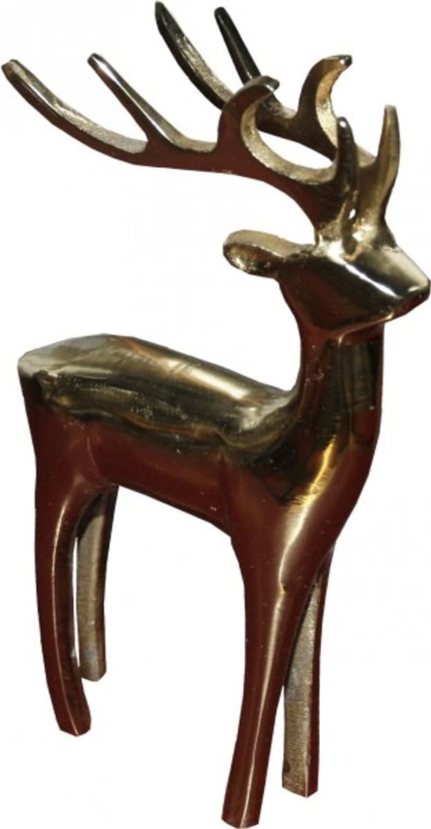 Casa Padrino Designer Deko Hirsch Gold 14 x 6 x 23cm - poliertes Aluminium - Figur Skulptur