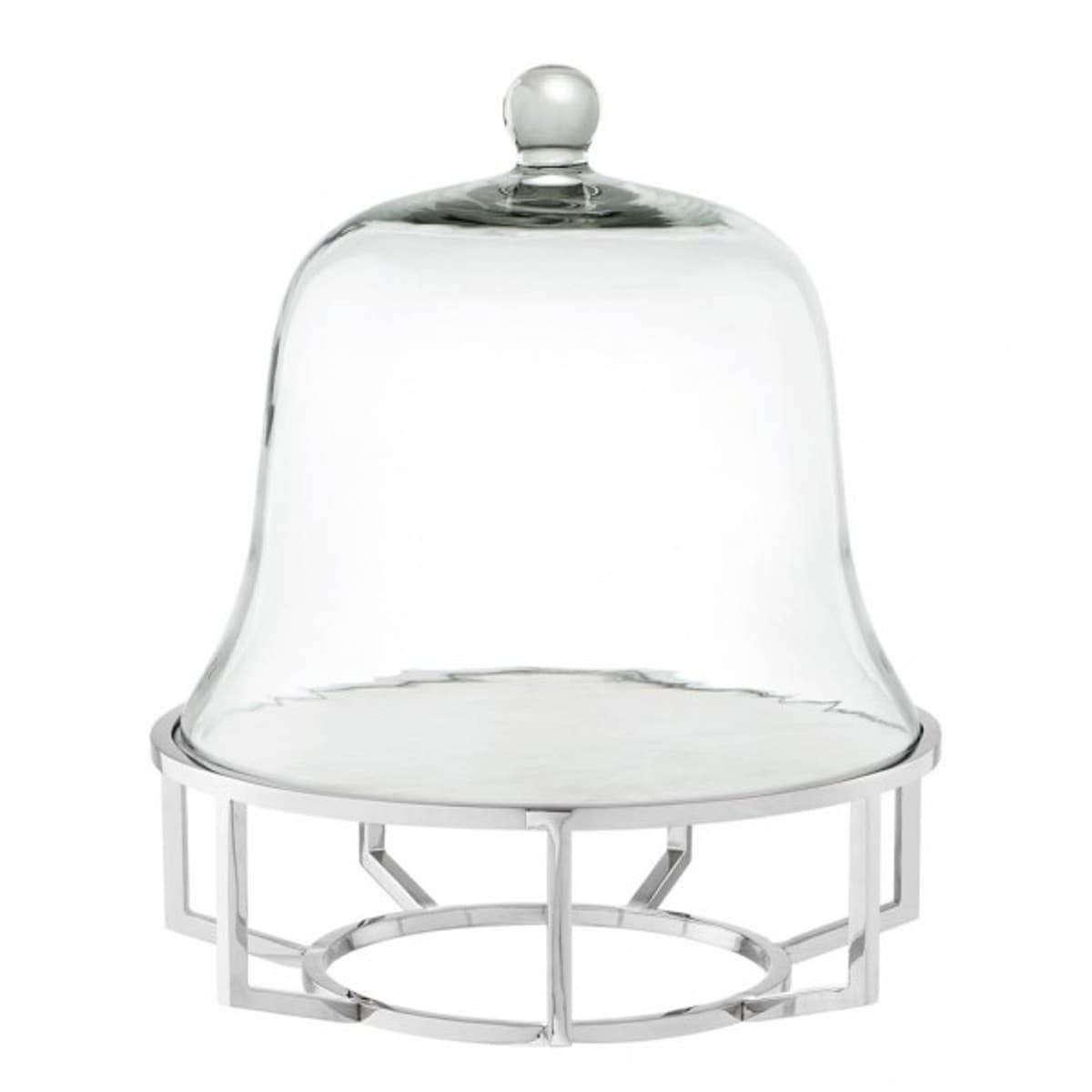 Casa Padrino Luxus Art Deco Kuchenglocke Edelstahl vernickelt mit weiÃem Marmor und Glasdeckel - Kuchen Ständer