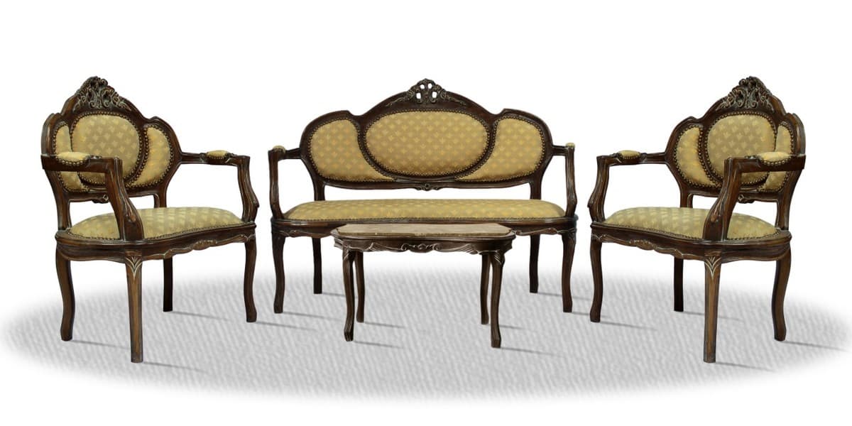 Casa Padrino Barock Salon Set mit Sitzbank 2 Stühlen und Tisch - Hotel Möbel