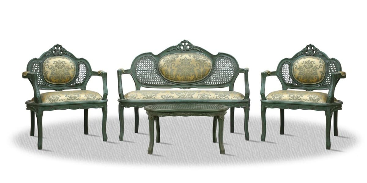 Casa Padrino Barock Salon Set mit Sitzbank 2 Stühlen und Tisch - Limited Edition