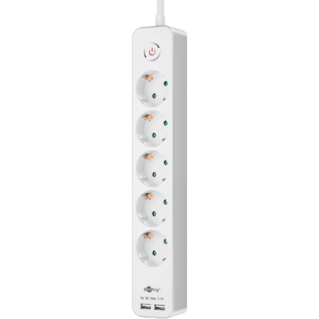 Goobay-pistorasia, jossa 5 pistorasiaa ja 2 USB-porttia - 1 5 m