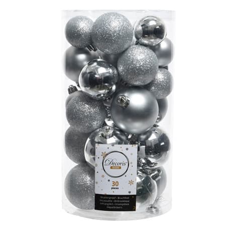 Decoris Season Hopeinen joulupallosetti - 30 kpl.