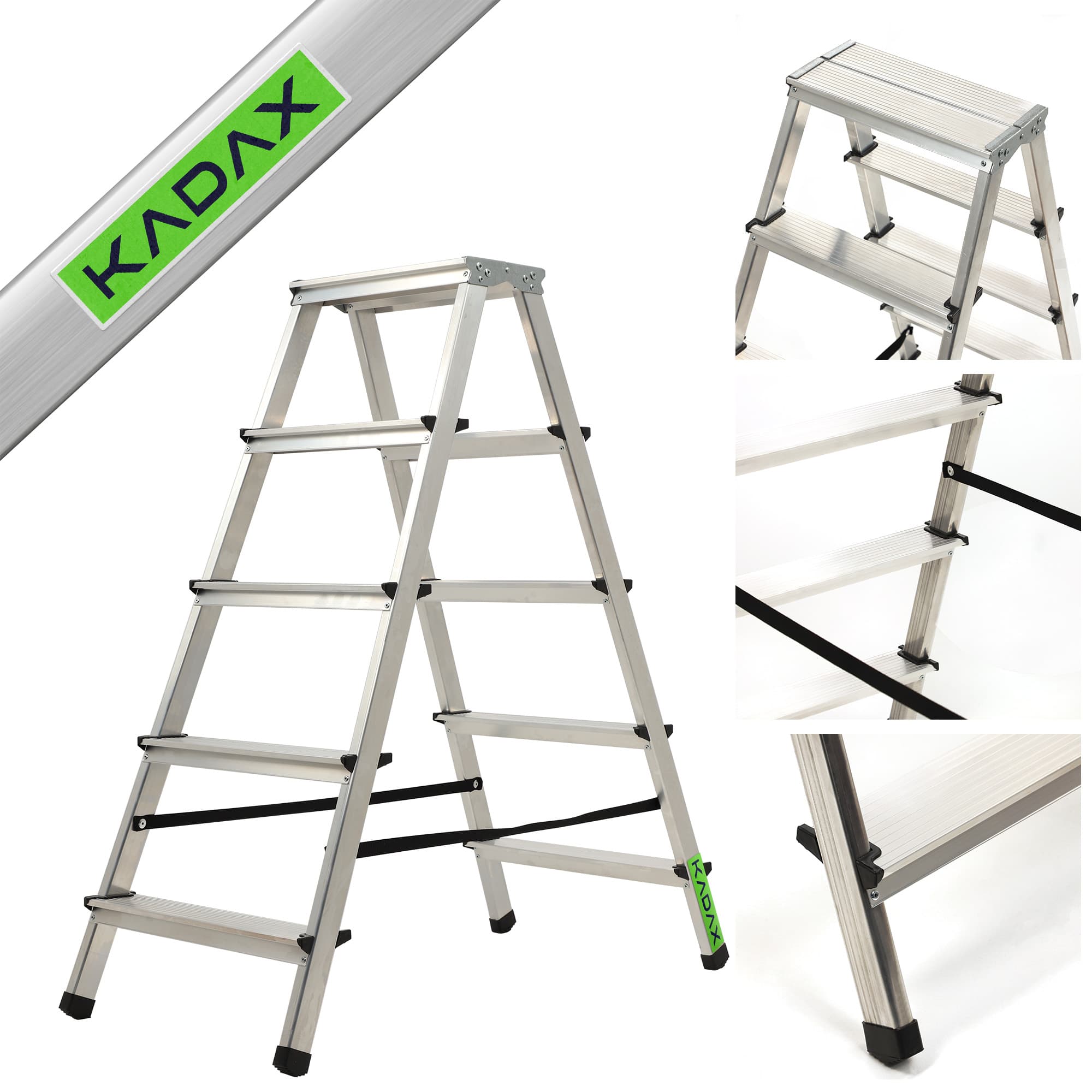 Drabina aluminiowa z podestem Molde, 5 stopni, 125 kg