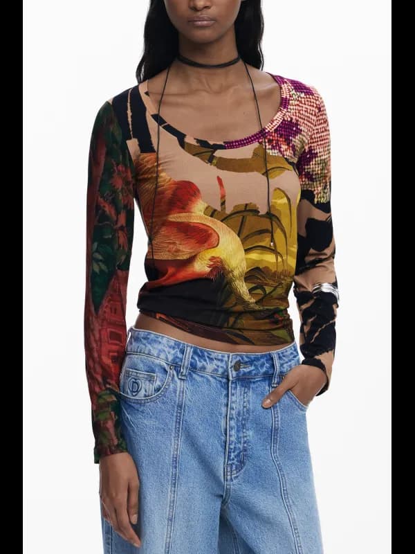 Desigual Damen Langarm TShirt Braun, Größe XS