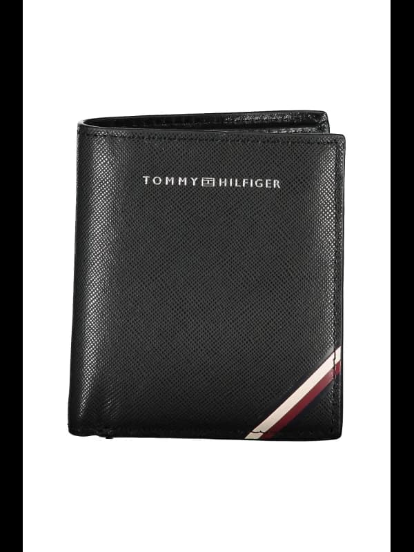 Tommy Hilfiger Leder Geldbörse Schwarz mit Rot-Weißem Streif, Größe UNI