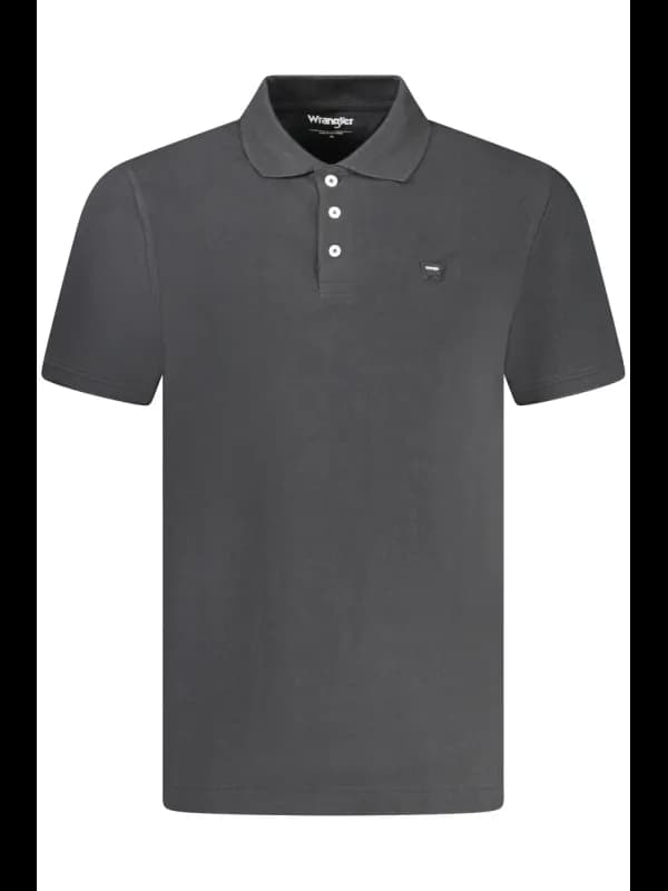 WRANGLER Kurzarm Poloshirt Schwarz mit 3 Knöpfen und Logo, Größe M