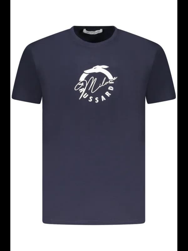 Trussardi Navy Kurzarmshirt mit Rundhals und Logo Print, Größe L