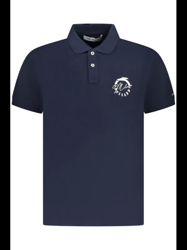 Trussardi Polo Basic Zweiknopf Navy mit Logo Print, Größe M