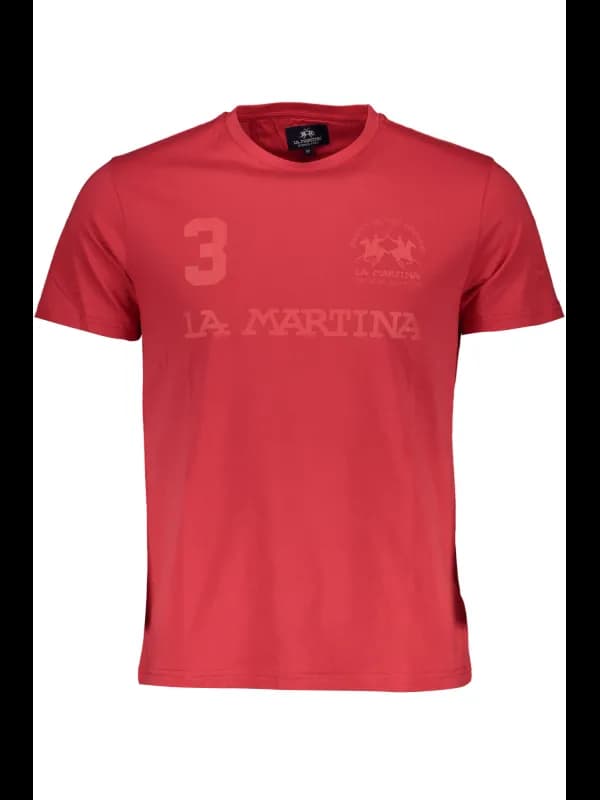 LA MARTINA Rotes Logo T-Shirt Kurzarm Rundhals, Größe XL