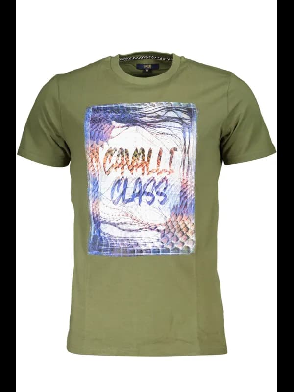 Cavalli Class Grünes Rundhals TShirt mit Logo und Druck, Größe 2XL