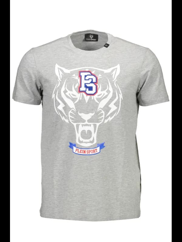 Plein Sport Graues TShirt mit Kontrastdetails und Logoprint, Größe 2XL
