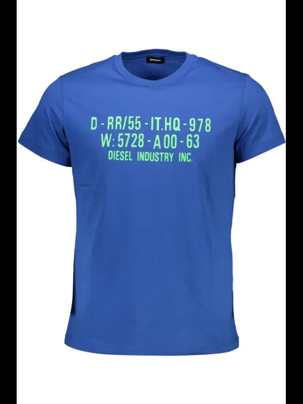 Diesel Blaues Rundhals T-Shirt Kurzarm mit Logo Druck, Größe 2XL